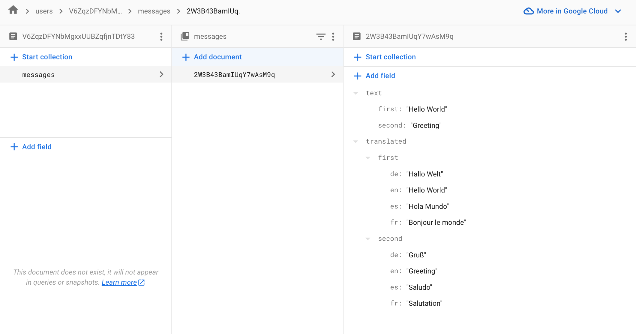 Translate text in Firestore Firebase Extensions parameters